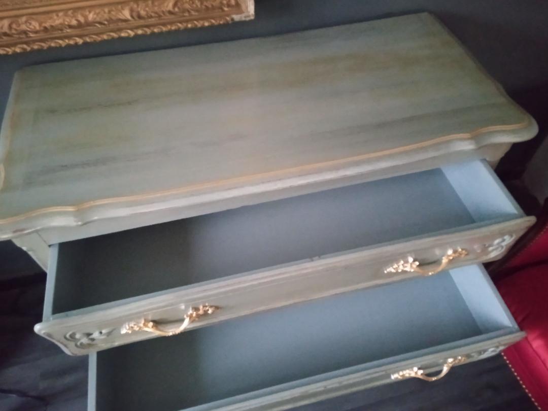 Louis XV-style patinated grey chest of drawers