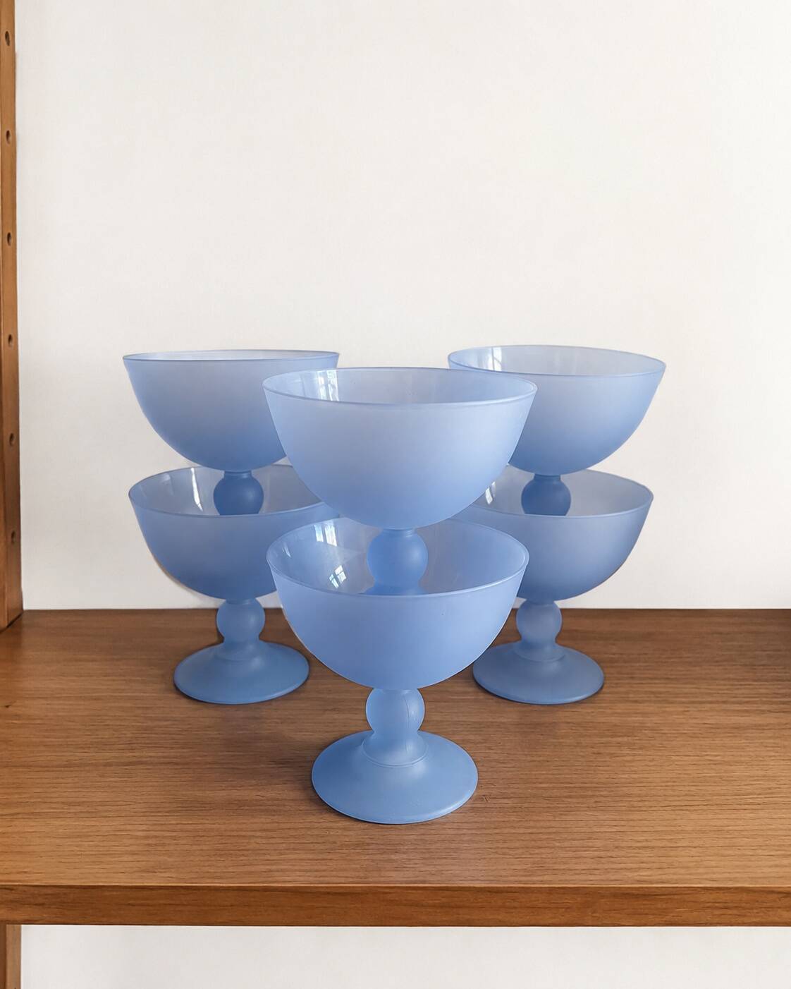 Set de 6 coupes à glace en verre bleu givré