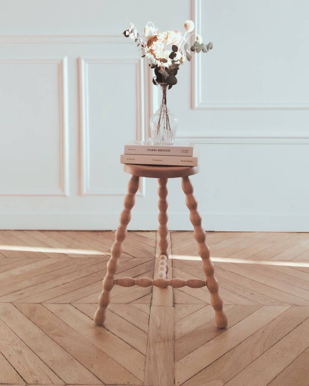 Large tripod/ bedside table/ renovated vintage stool, 1970s