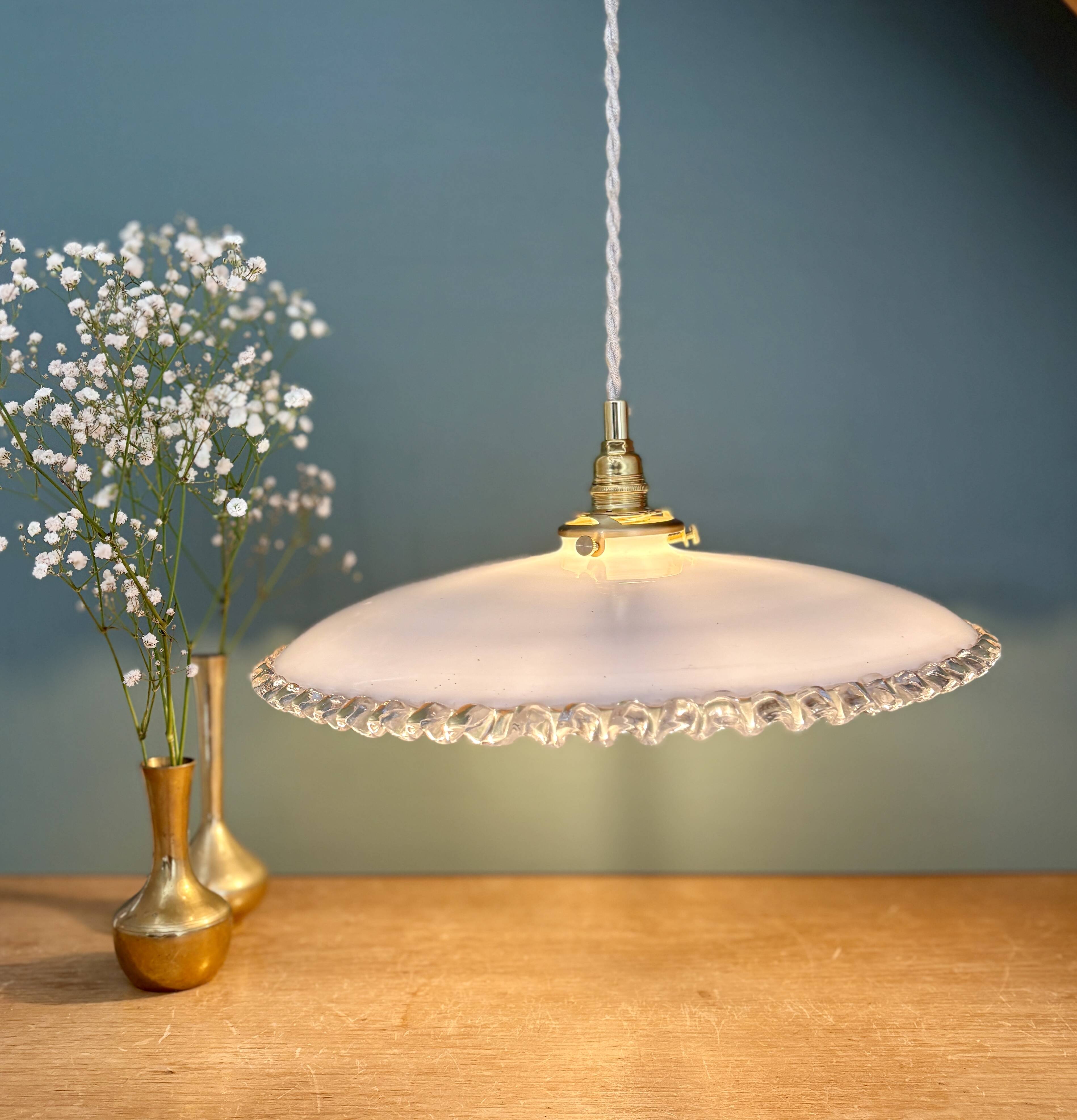 XXL vintage opaline lampshade pendant light