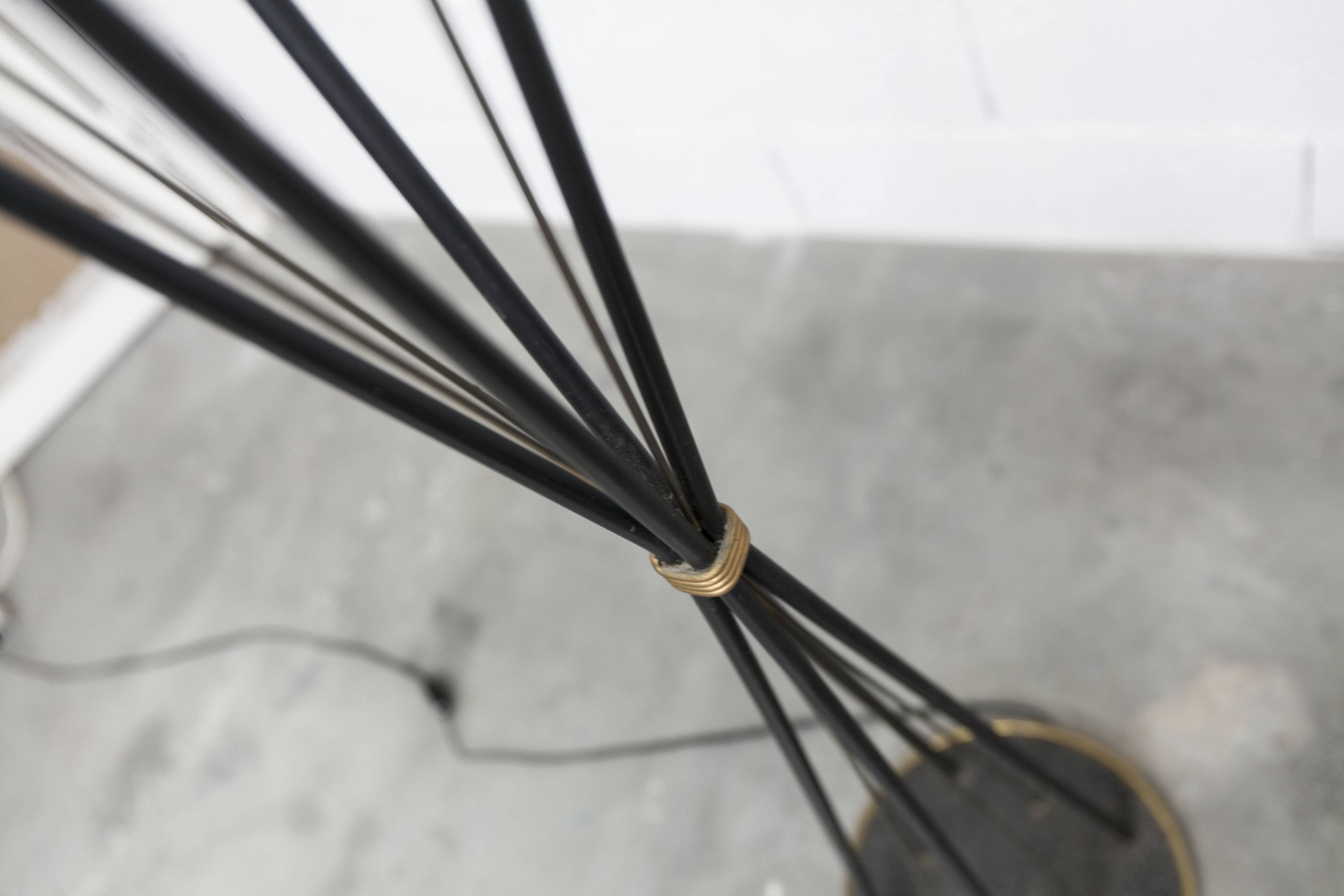 Floor lamp by René Mathieu for Maison Lunel 1950, brass and opaline.