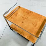 Vintage rolling side table in elm burl and chrome, 1970s