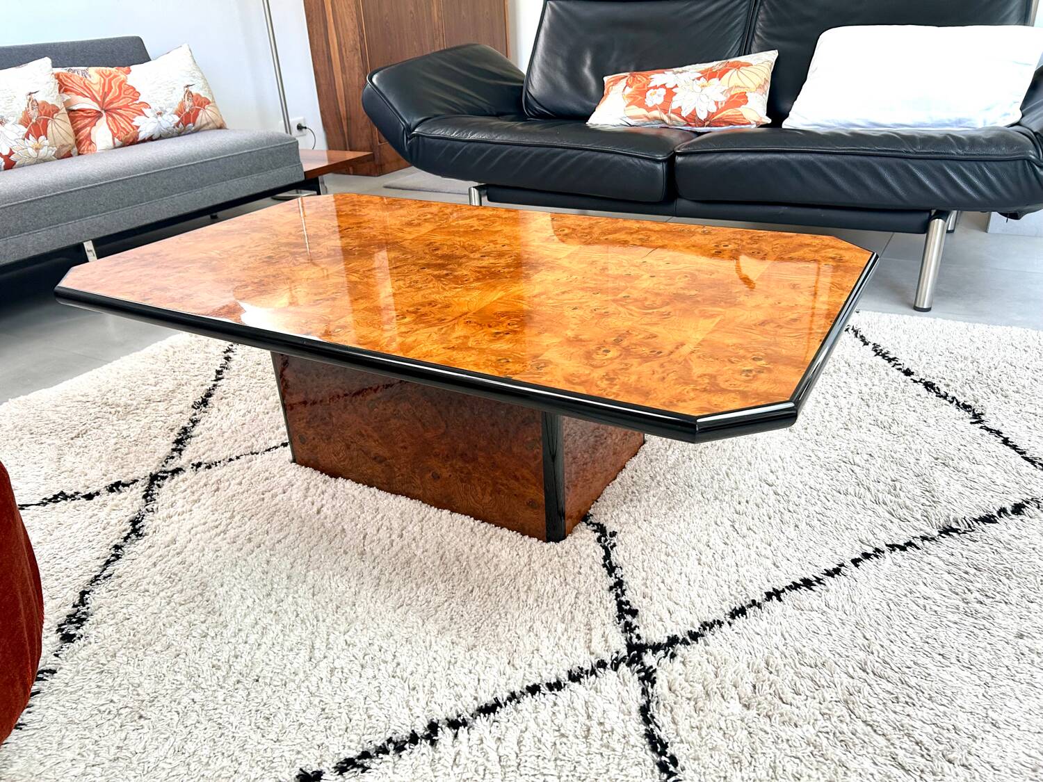Roche Bobois elm burl coffee table, 1980