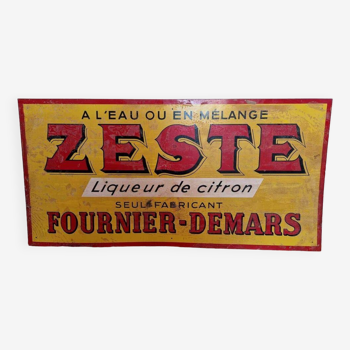 Zeste Fournier-Demars lemon liqueur lithographed sheet metal plaque