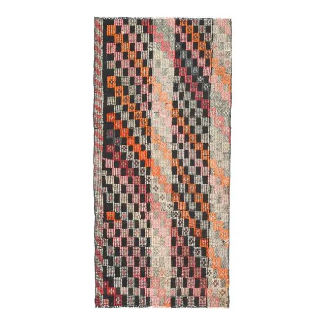 1970s Turkish Oushak Handmade Wool Cotton Brown Kilim Runner 81x172