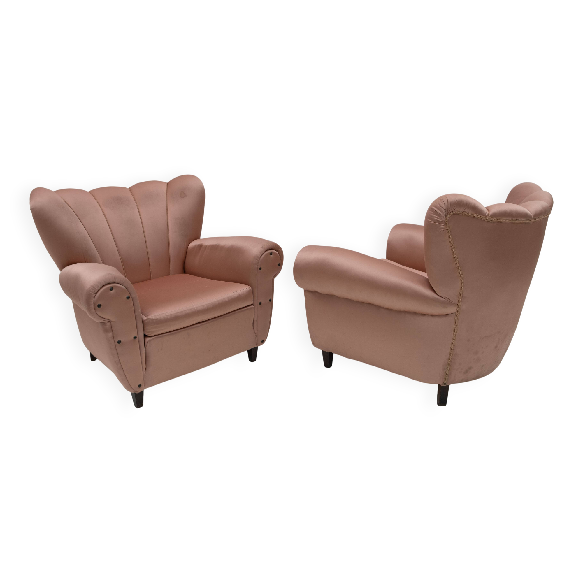 Pair of Mid-Century Modern Italian Satin Armchairs, 1950s