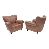 Paire de fauteuils italiens en satin, années 1950