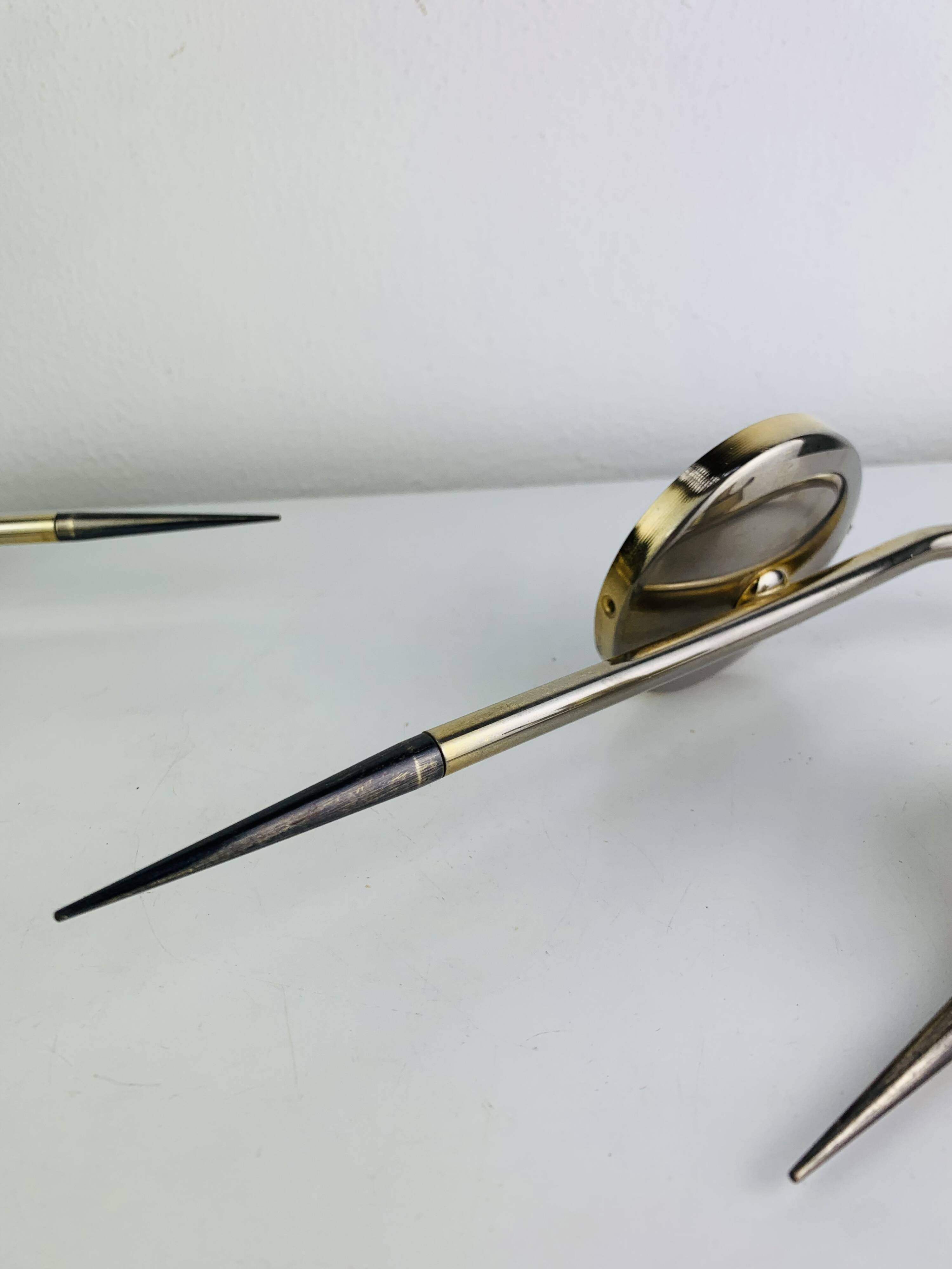 Pair of 1950s wall lights in brass and opaline tulips, Lunel Arlus