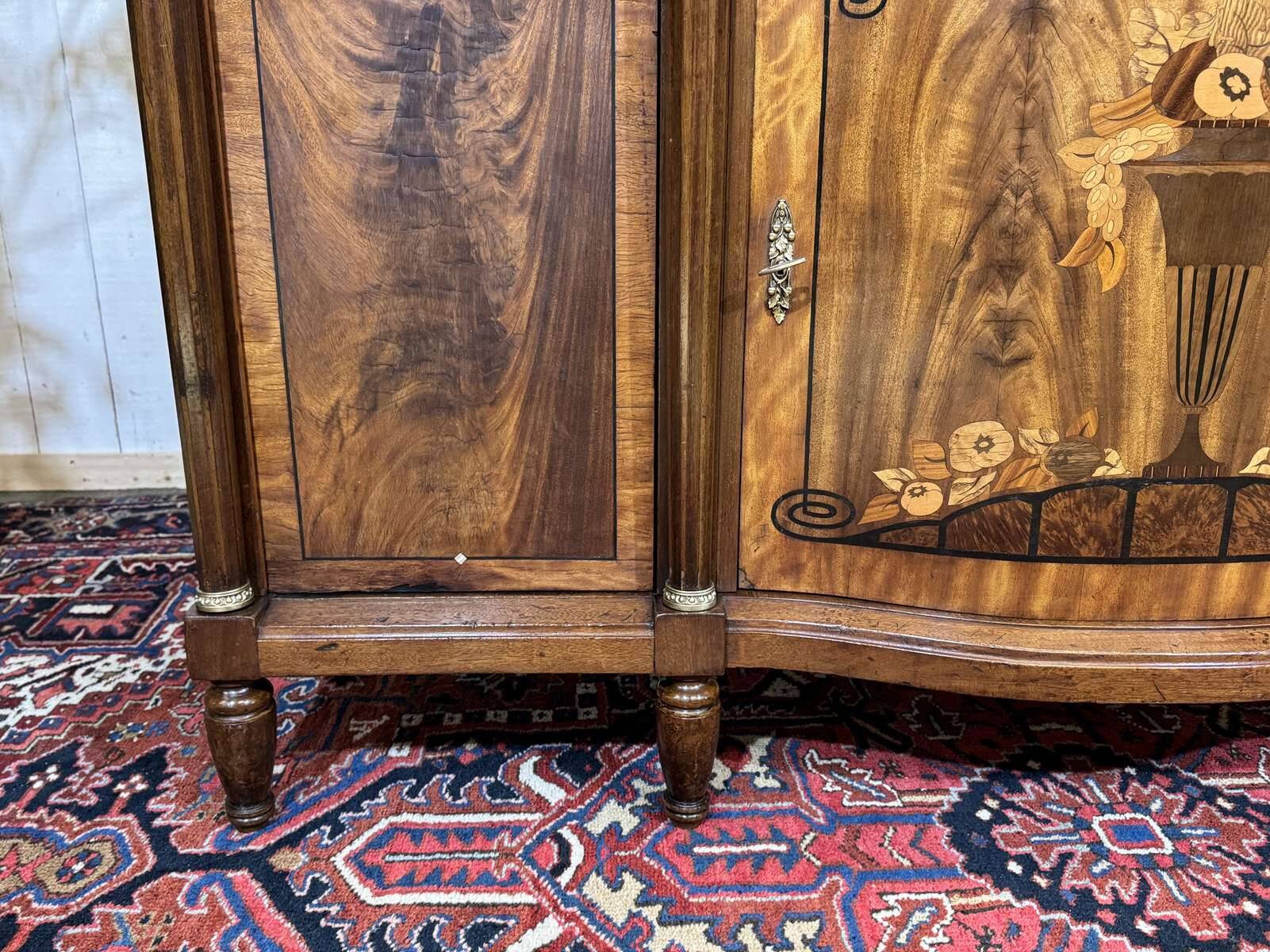 Art Deco buffet in mahogany, oak, and marble top.