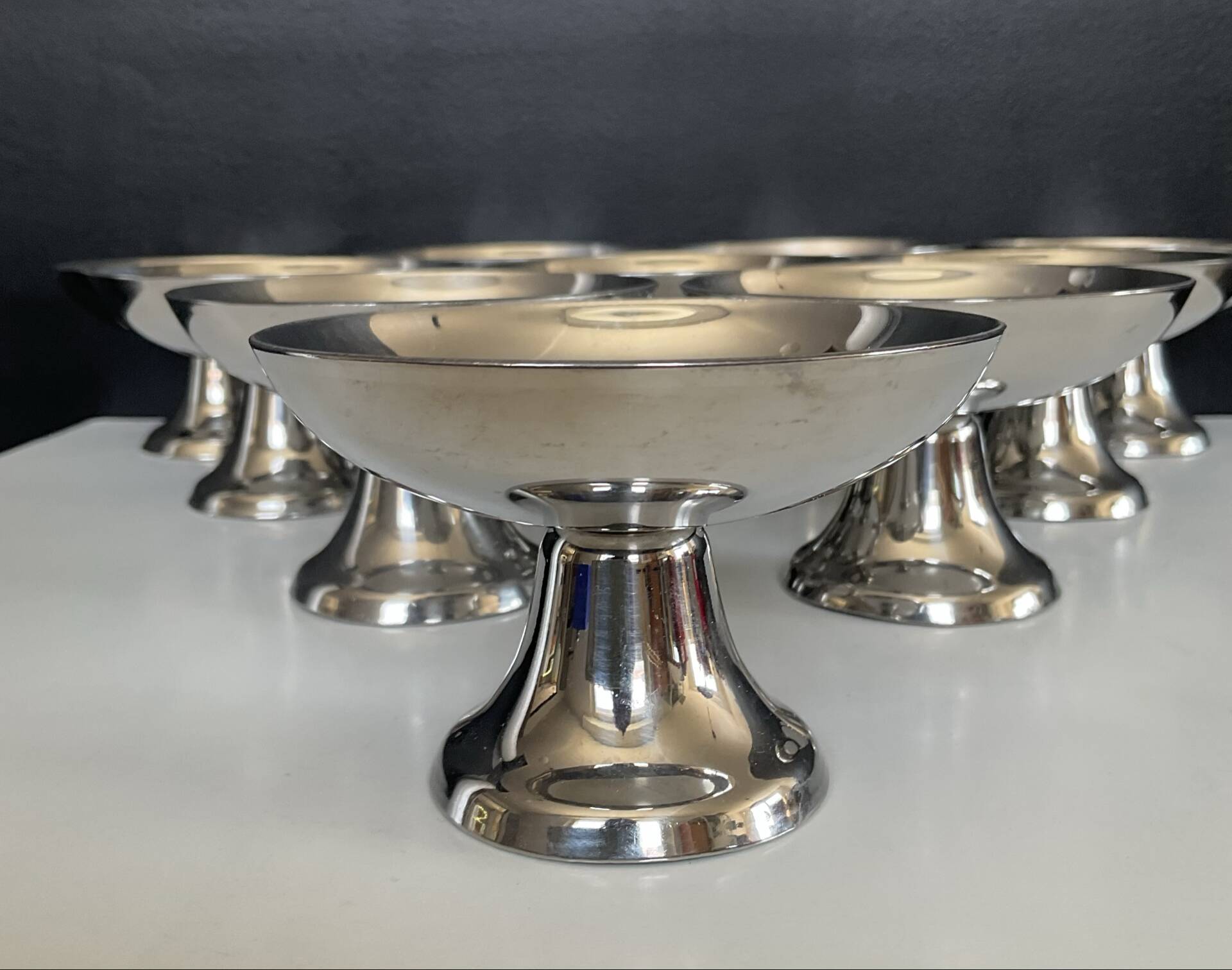 Série de 10 coupe à glaces vintage en inox