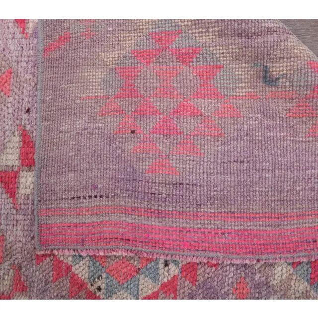Vintage Turkish Hand-Knotted Wool Cotton Pink Runner 83x324