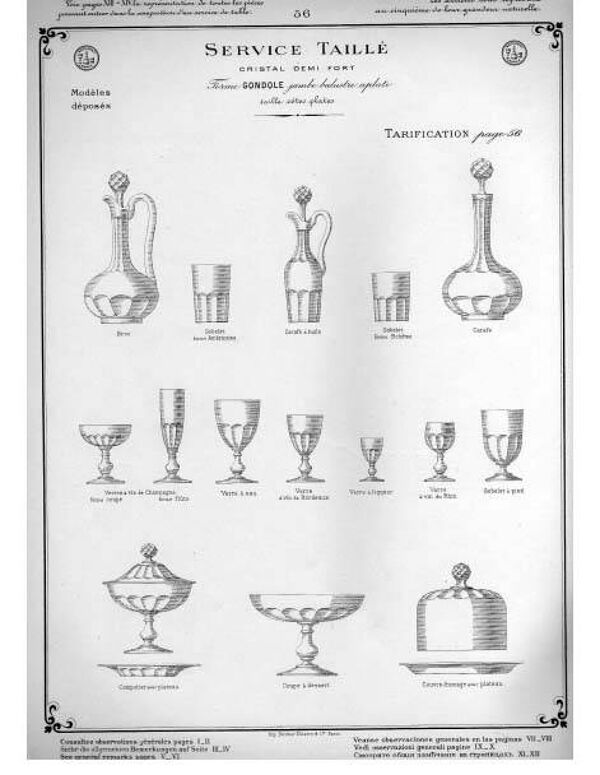 Carafe ancienne en cristal de baccarat - catalogue 1907 forme gondole à côtes plates 21cm