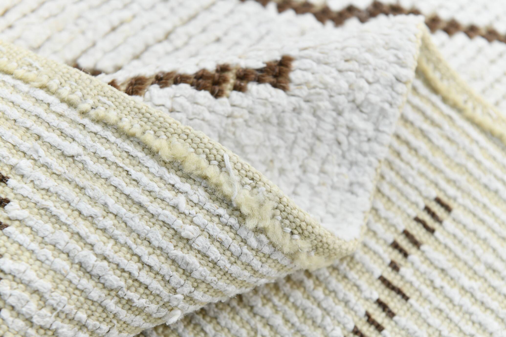 7x10 Off White & Brown Super Soft Moroccan Kilim Rug, 203x300Cm