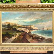 Peinture de paysage côtier méditerranéen du milieu du XXe siècle