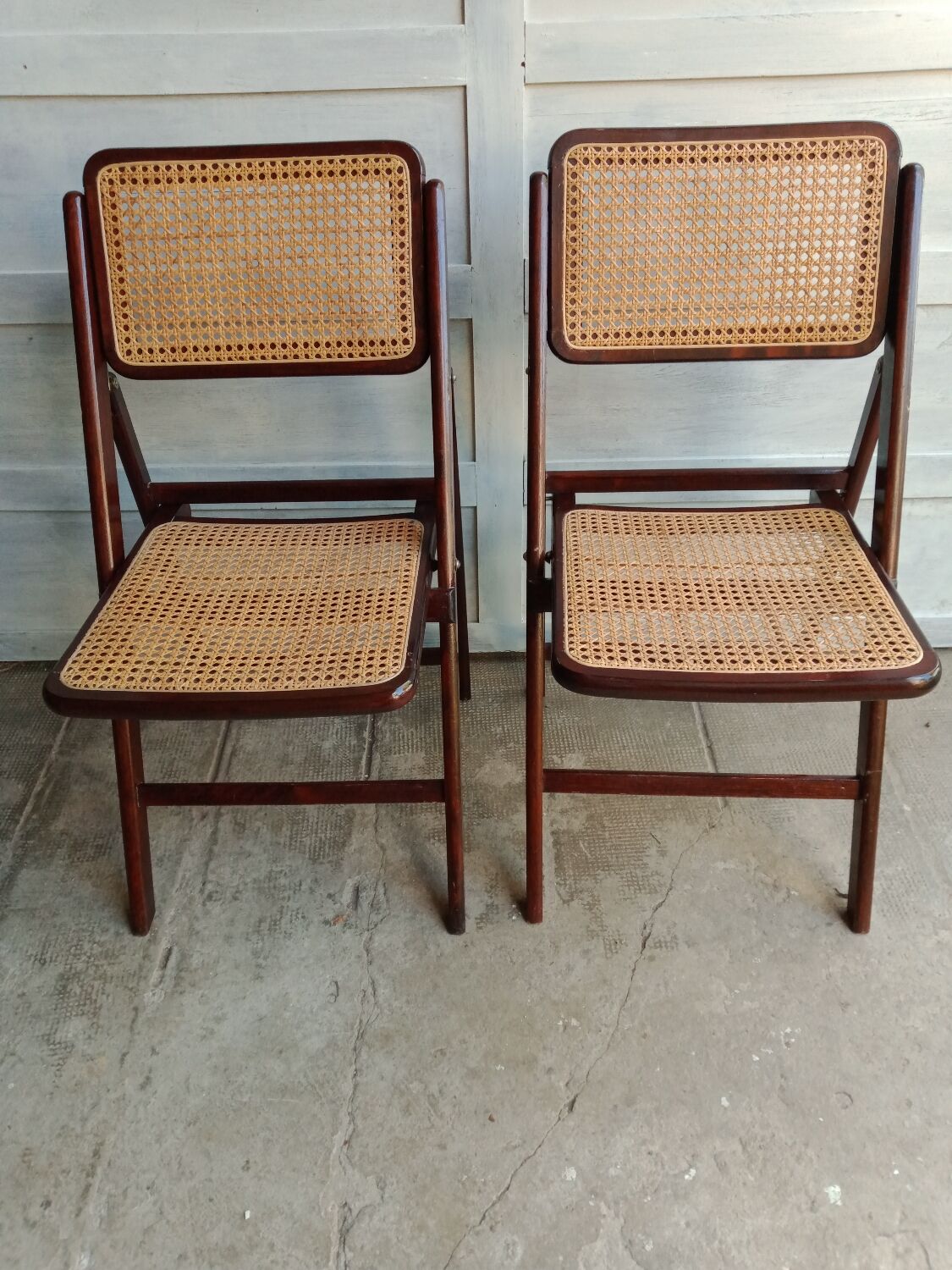 Vintage folding cane and wood chairs