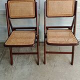 Vintage folding cane and wood chairs