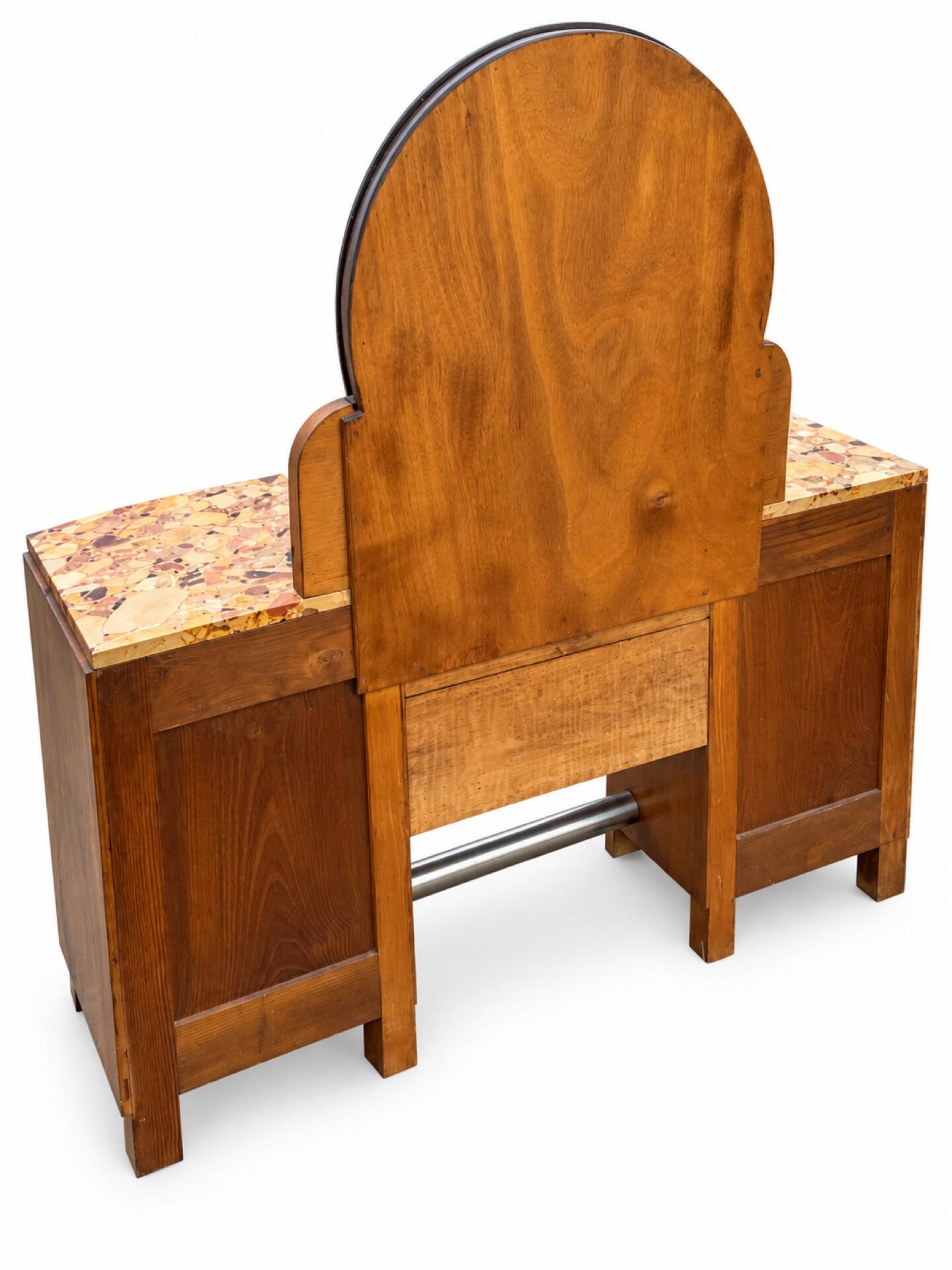 Ensemble coiffeuse 1930 Art Déco en Noyer avec dessus marbre et chevet