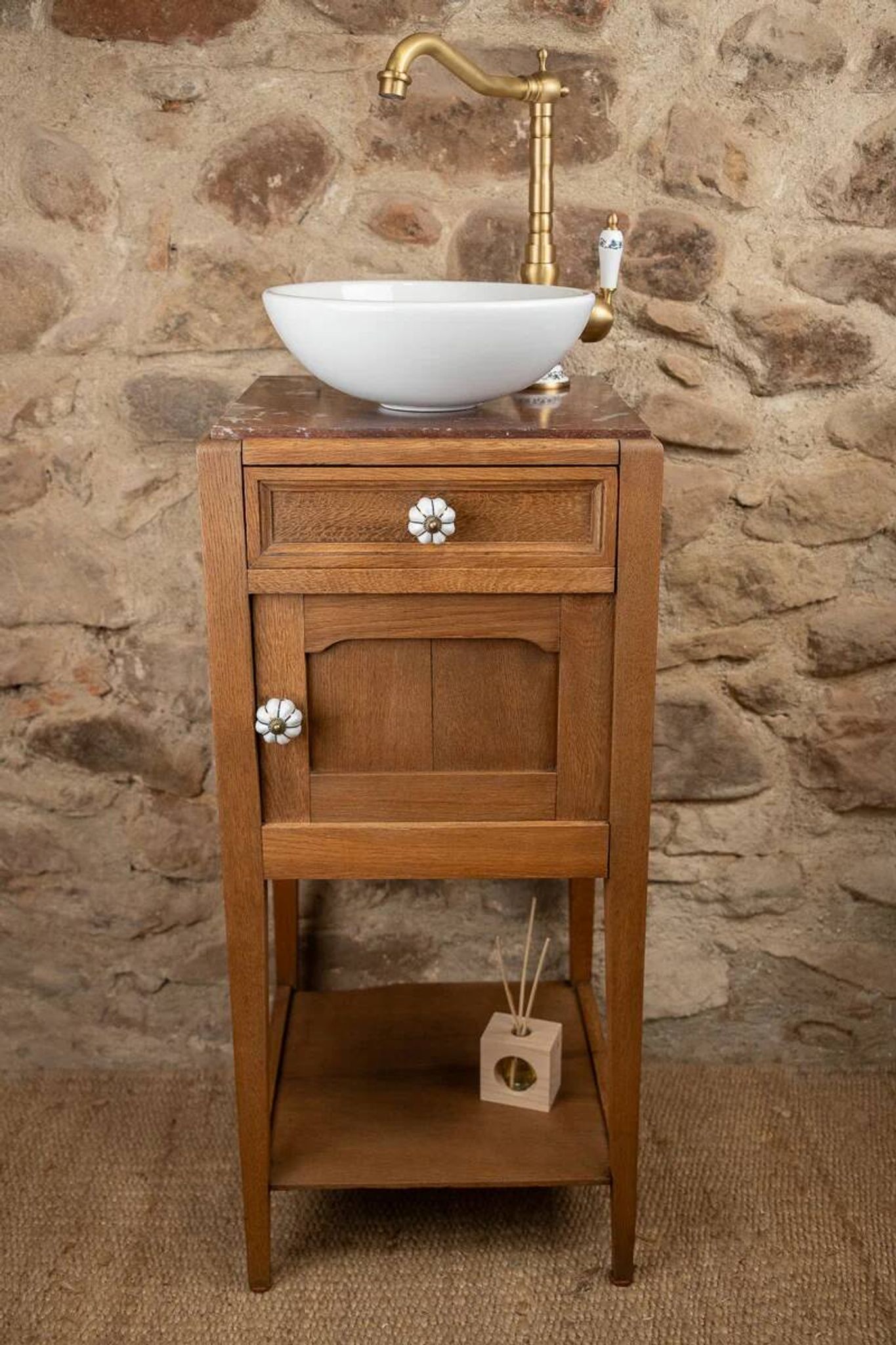 Antique wooden and red marble washstand (Art Deco style)
