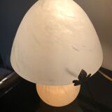 Lampe champignon en pate de verre marbré blanc