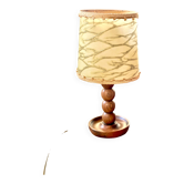 Lampe de Table Vintage en Bois Tourné et Abat-jour d'Origine - Années 60/70
