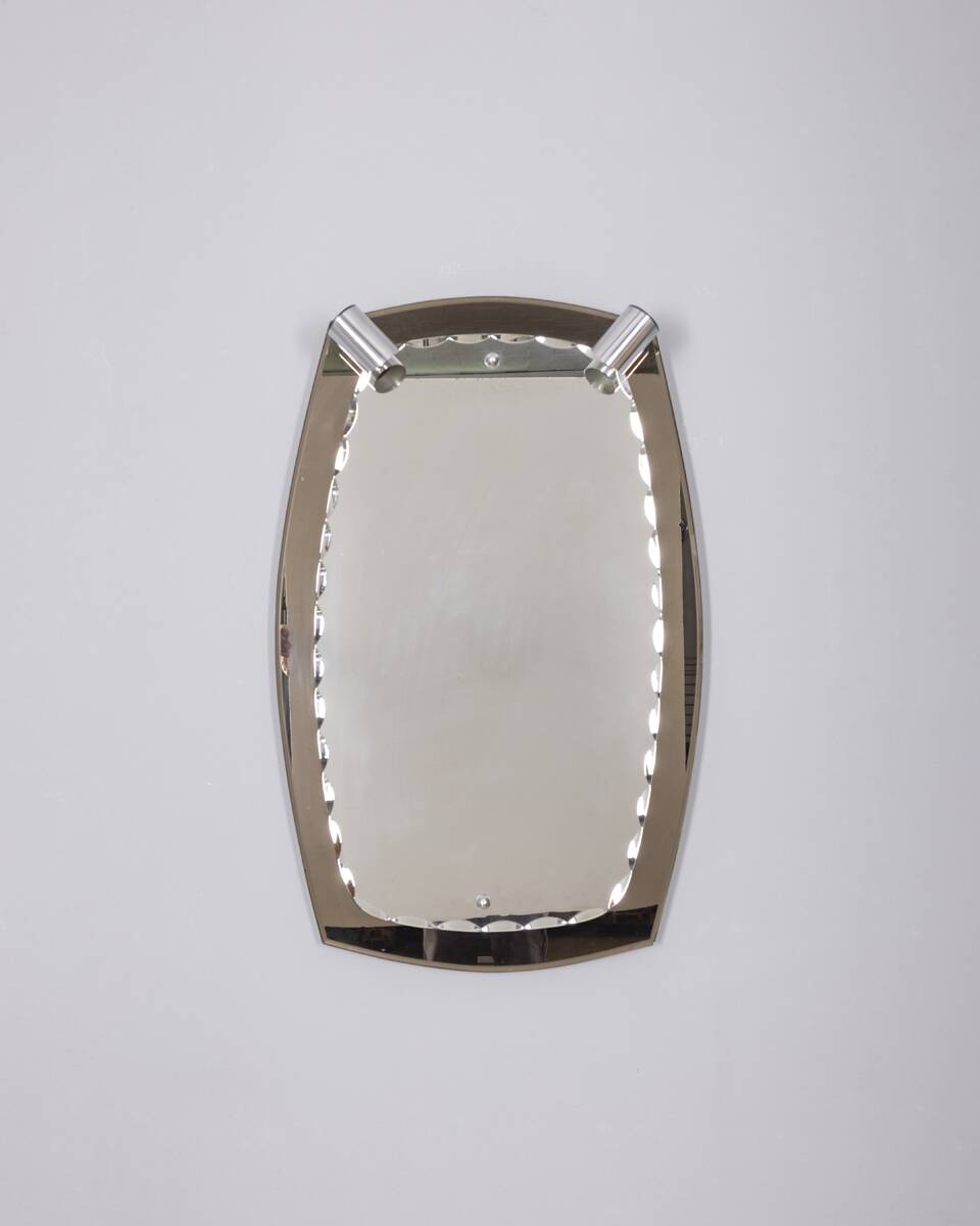VINTAGE 1960S SMOKED GLASS WALL MIRROR WITH ITALIAN DESIGN SPOTLIGHTS