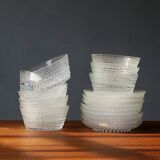 Kastehselmi Plates and Bowls in Clear Glass Art by Oiva Toikka for Arabic, Set of 16