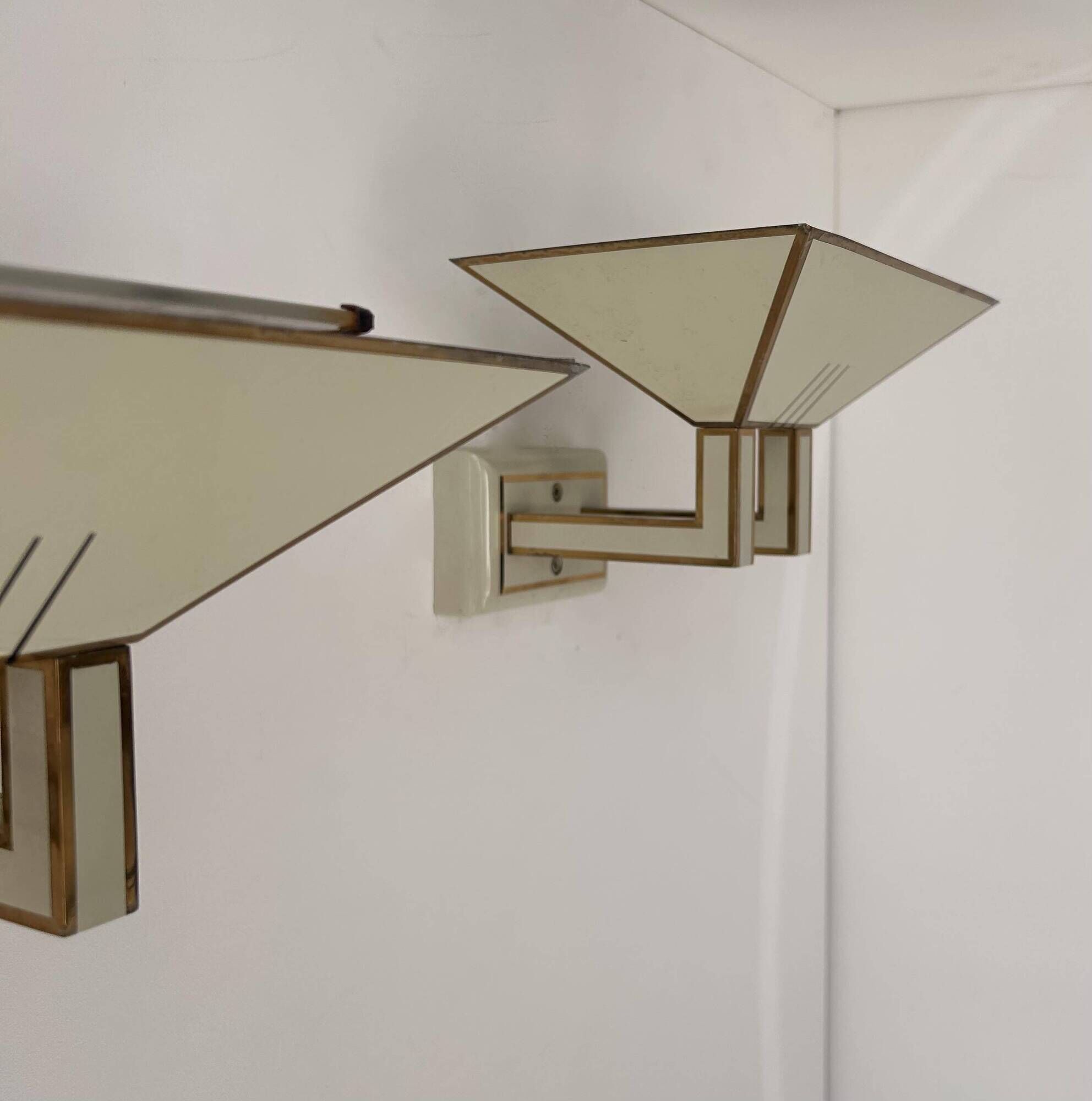 Pair of vintage wall lights, cream white and brass, Italy 1970s
