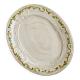 Oval plate, hand-painted meat platter in orange and green.