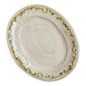 Oval plate, hand-painted meat platter in orange and green.