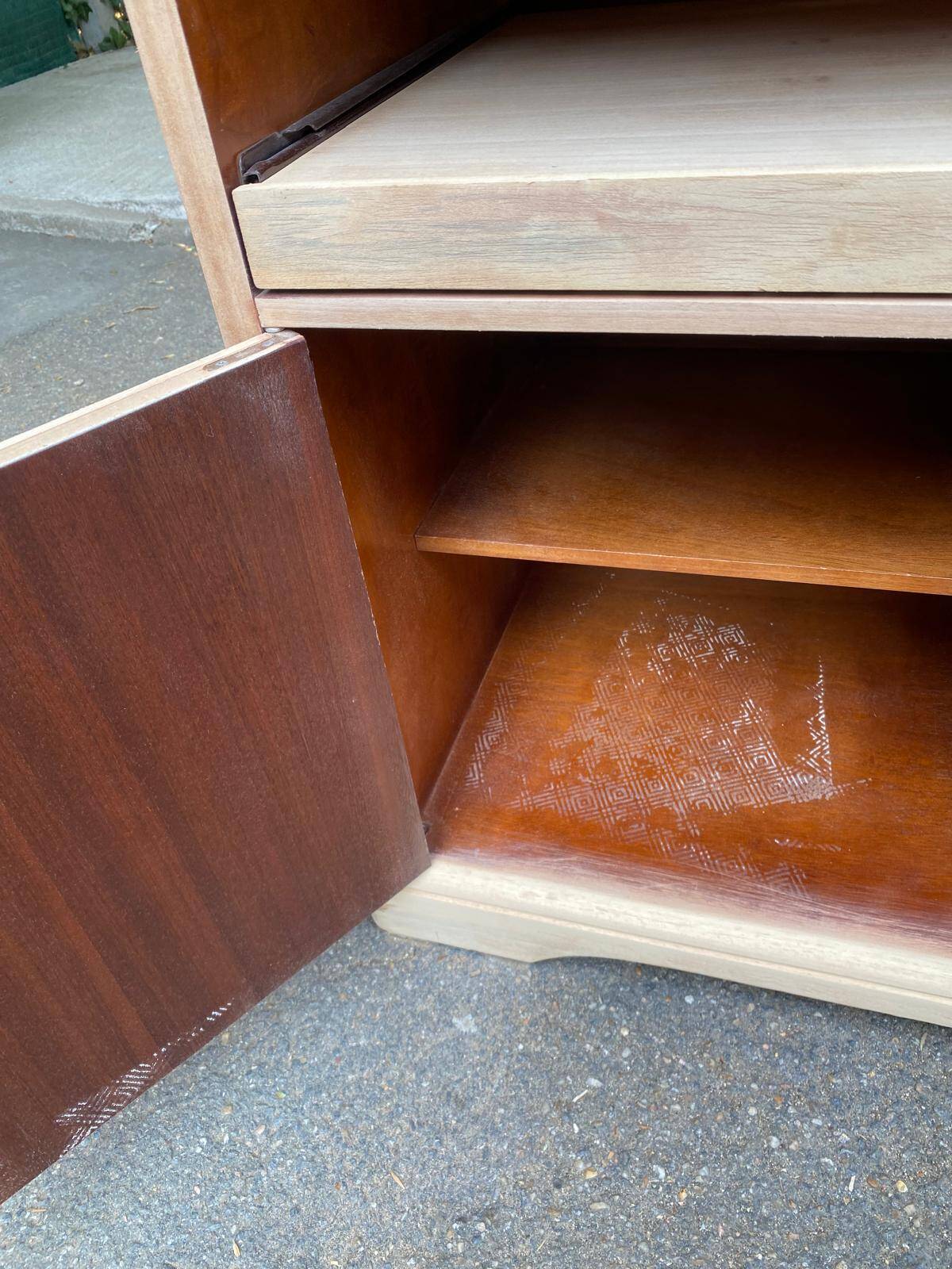 Louis Philippe buffet with 2 doors, stripped raw wood TV unit.