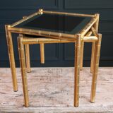 Bamboo brass and smoked glass trio of tables