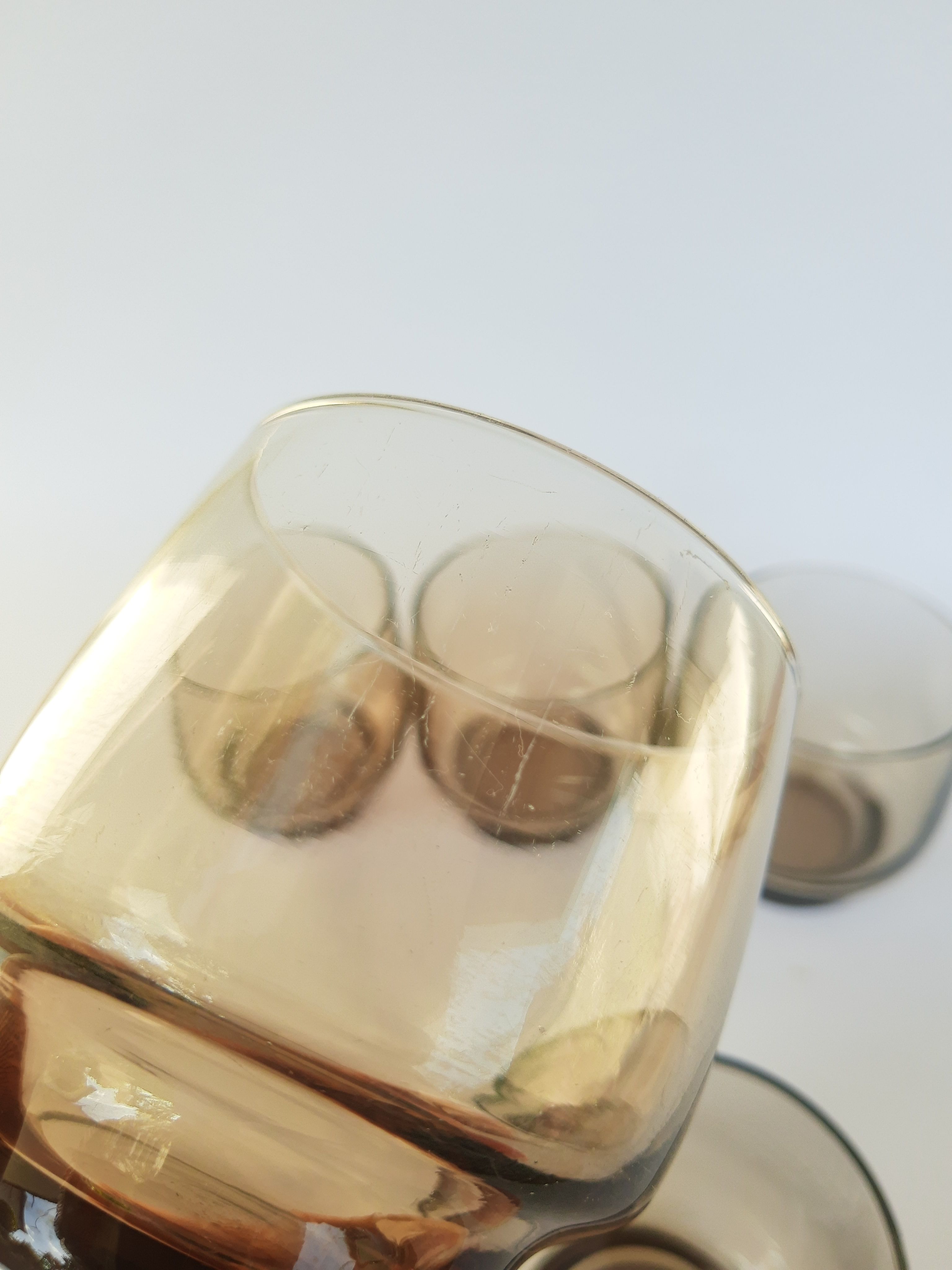 Set of 5 vintage 70s smoked glass water glass