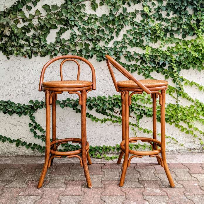 2 rattan and canning bar high chairs