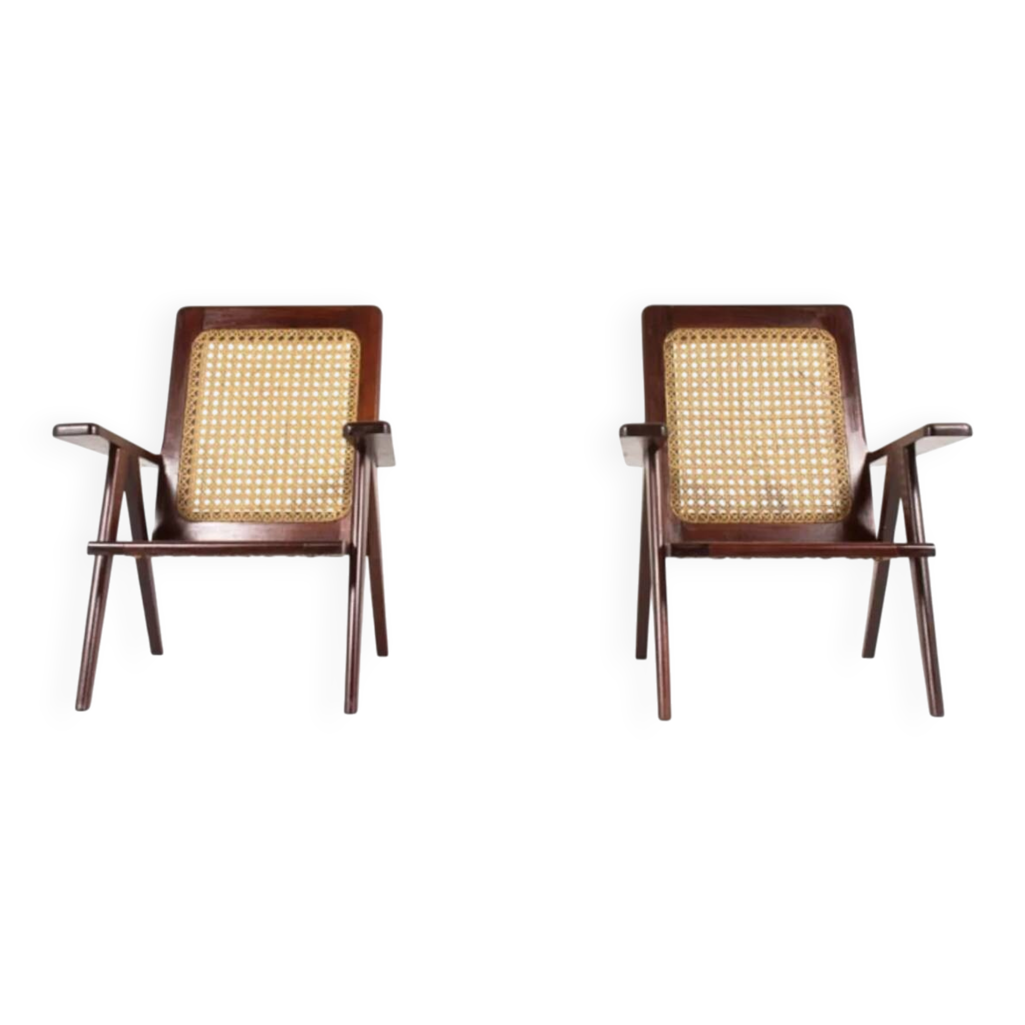 Paire de fauteuils en acajou et cannage 1950