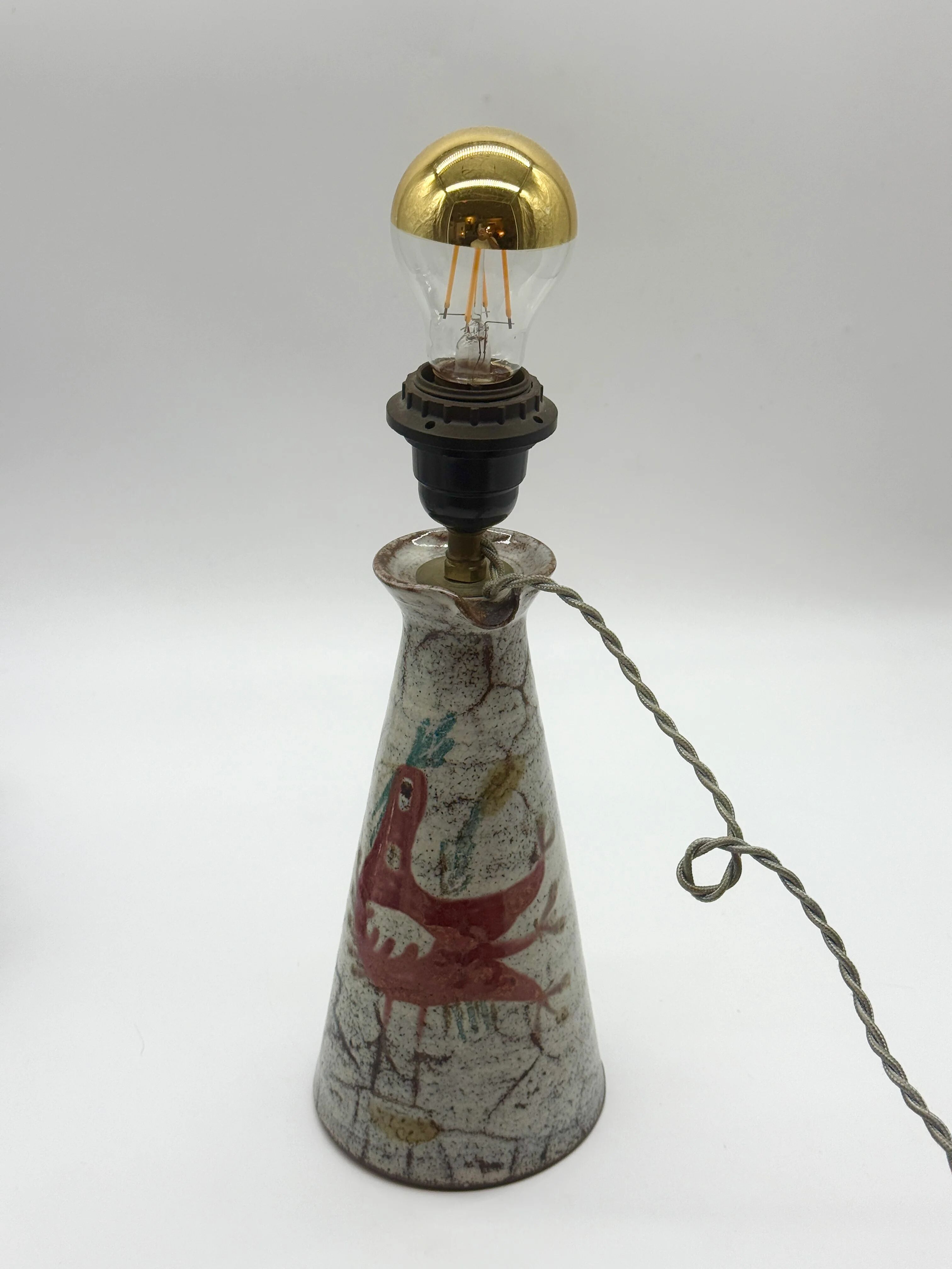Ceramic pitcher converted into a lamp — Gustave Reynaud, 1950s