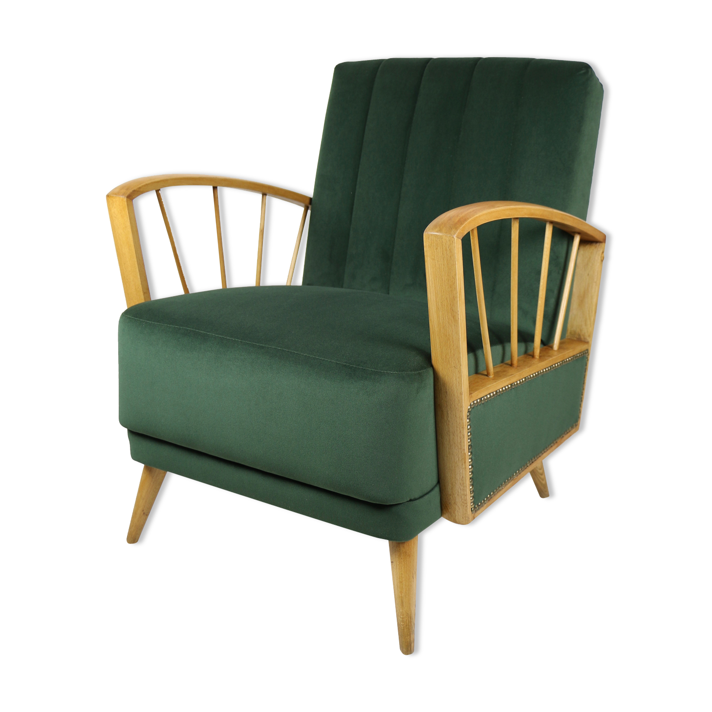 Fauteuil en velours d’olive, années 1970