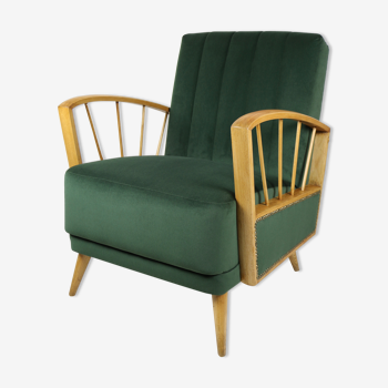 Fauteuil en velours d’olive, années 1970