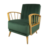 Fauteuil en velours d’olive, années 1970