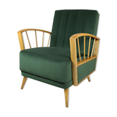 Fauteuil en velours d’olive, années 1970