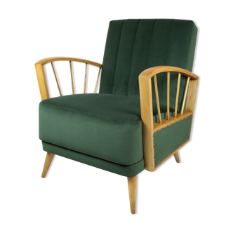 Fauteuil en velours d’olive, années 1970