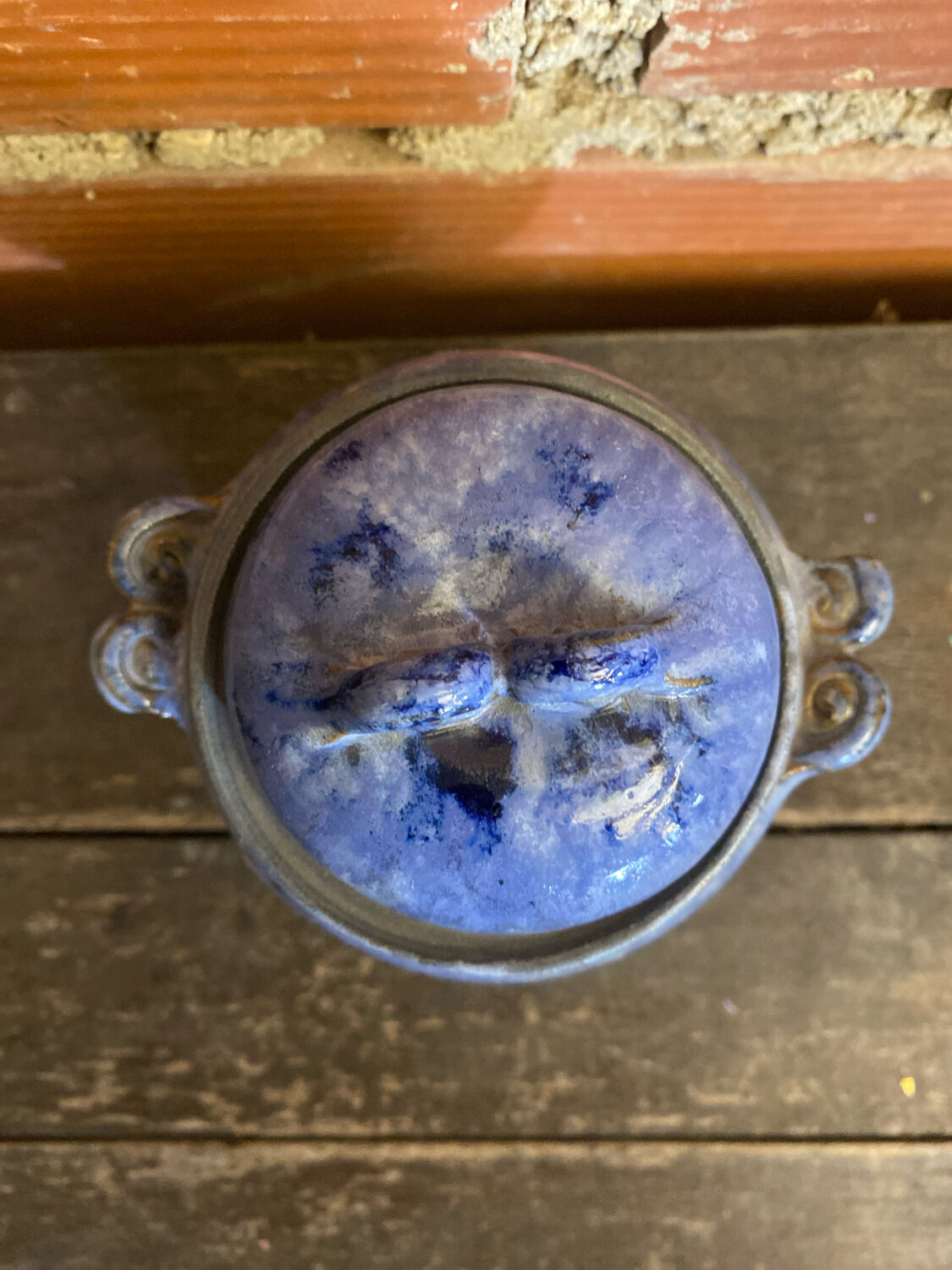 Apothecary pot + old lid peggy la bathie glazed polychrome stoneware