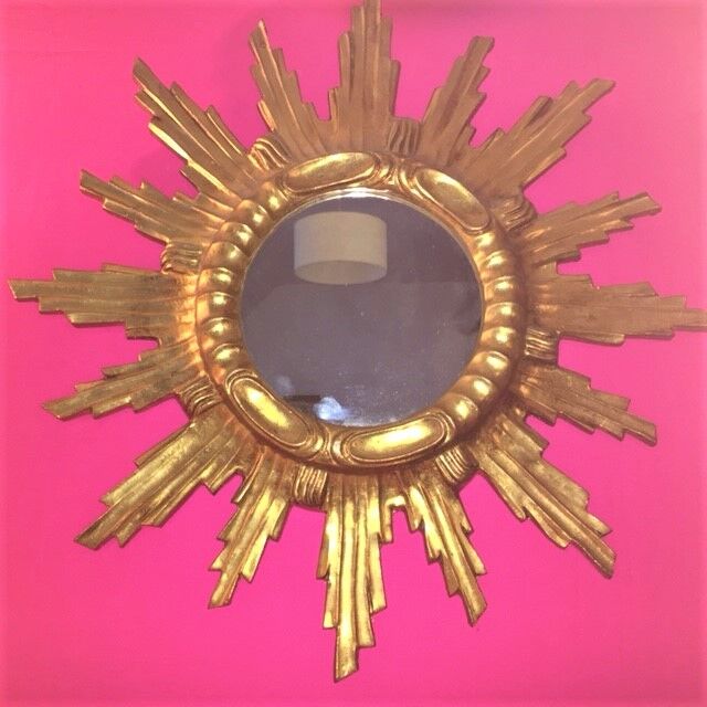 Mirror sun gilded wood leaf 57 cm, middle XXth