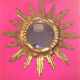 Mirror sun gilded wood leaf 57 cm, middle XXth