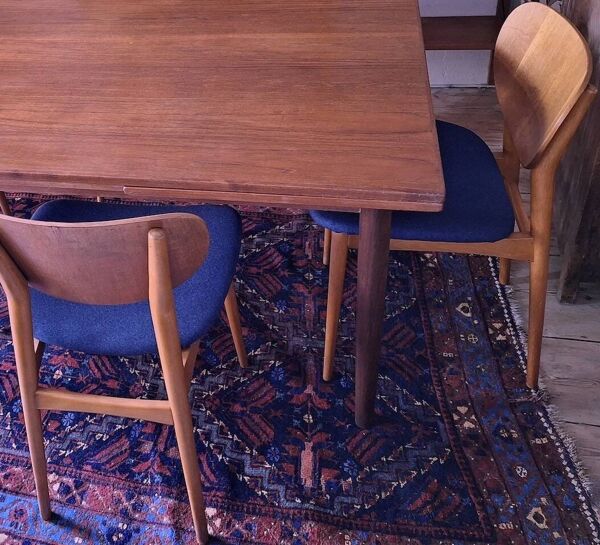 Paire de chaises de salle à manger en teck avec housses bleu marine, Danemark, années 1960