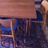 Pair of teak dining chairs with navy blue covers, Denmark 1960s