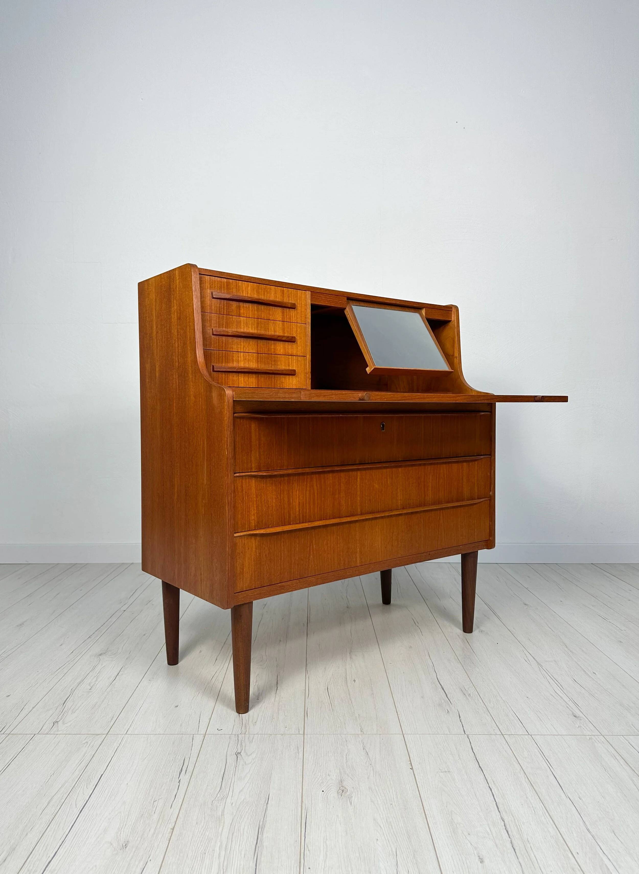 1960s Vintage Mid-Century Danish Teak Design Secretary