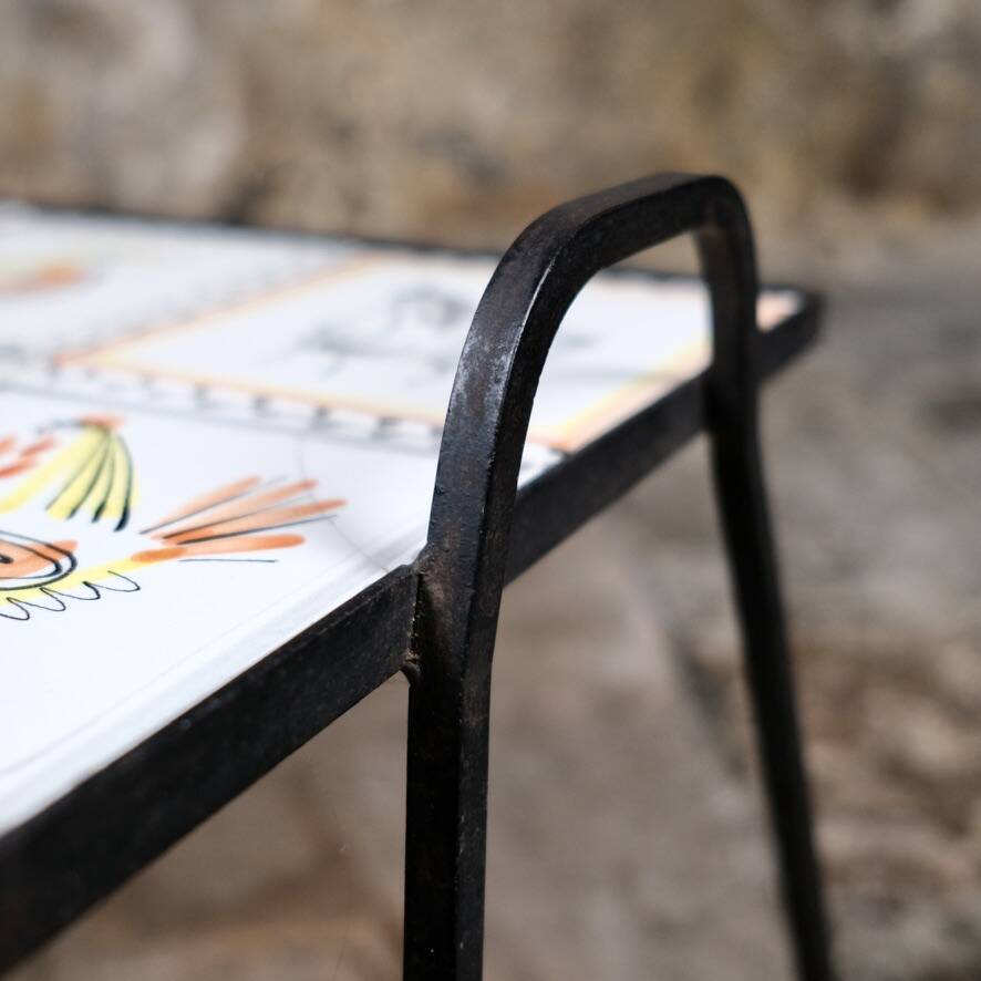Wrought iron and ceramic side table by Roger Capron, France, 1950s