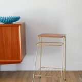 Small brass side table with a teak top, 1960.