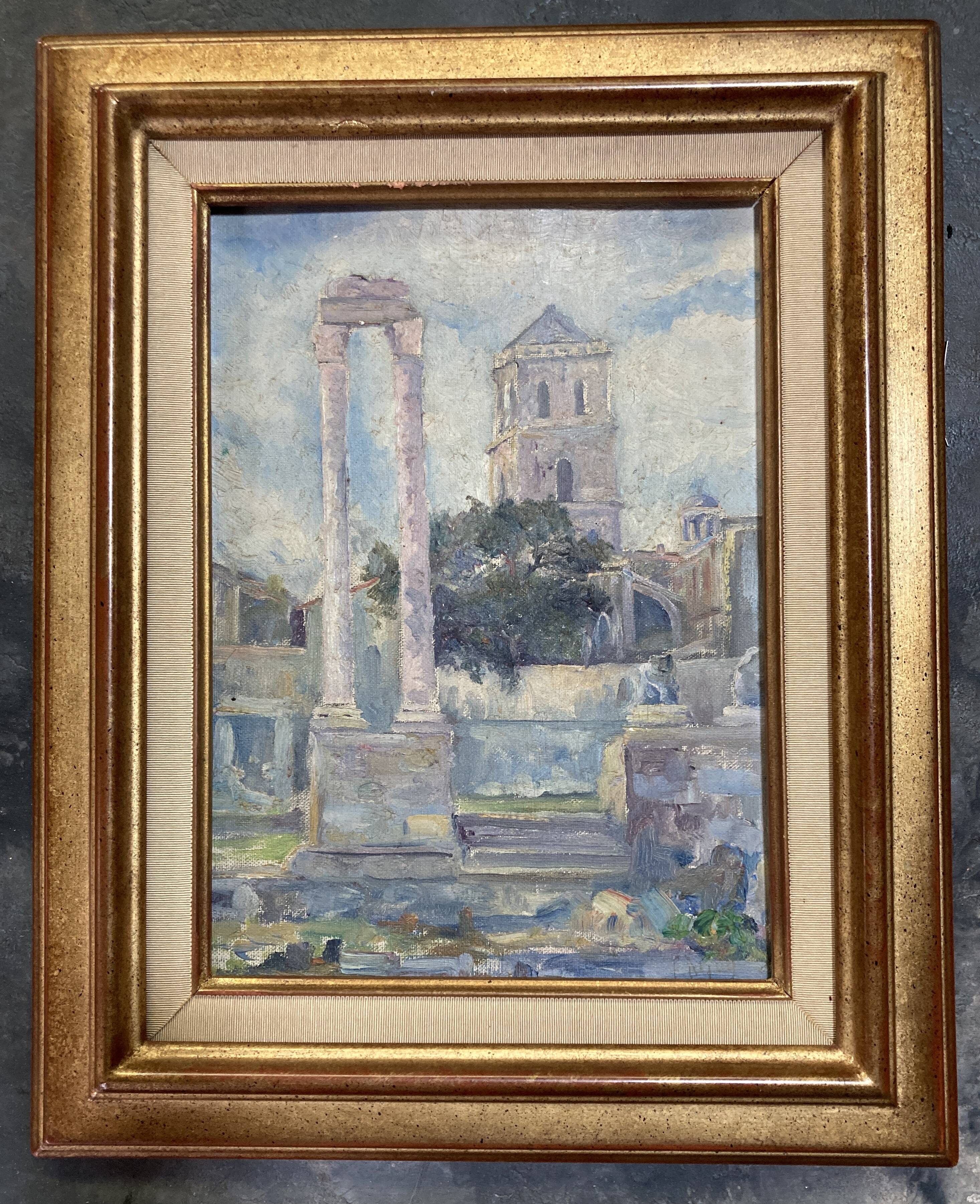 Old painting - Arles - Saint Trophime Cathedral - facade of the thermal baths