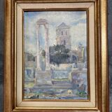 Old painting - Arles - Saint Trophime Cathedral - facade of the thermal baths